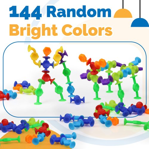 JoySprout 114 Pcs Strong Baby Bath Toys - 8 Multicolor Shapes Bath Suction Toys for Creative Play and Sensory Enhancement, Easy to use Toddler Bath Toys - Suction Cup Toys Suitable for Older Kids