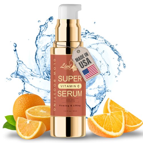 Live Healthy Super Vitamin C Serum - Natural Vitamin C Face Serum - Anti Aging & Brightening for Wrinkles, Fine Lines, Age Spots, Dark Circles, Pore Reducing Serum - Made in USA - 1 fl. oz
