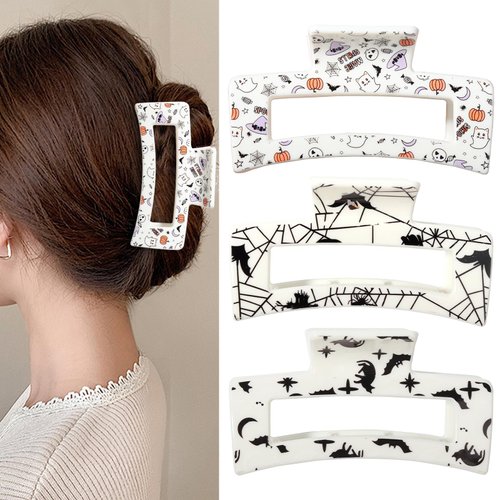 Halloween Hair Clips White Ghost Hair Claw Clip Black Bat Claw Clip Spider Web Hair Jaw Clips Hal...