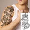 TASROI 8 Sheets Cool Dragon Temporary Tattoos For Men Women Adults, Black Realistic Dragon Tattoo Sticker Half Arm Sleeve, Waterproof Tribal Totem Fake Tattoos That Look Real and Long Lasting Set Kit