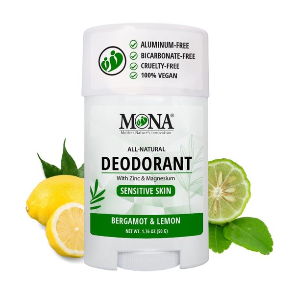 MONA BRANDS All Natural Deodorant For Women & Men | For Sensitive Skin | No Aluminum or Baking Soda | (BERGAMOT LEMON 1.76 Oz)