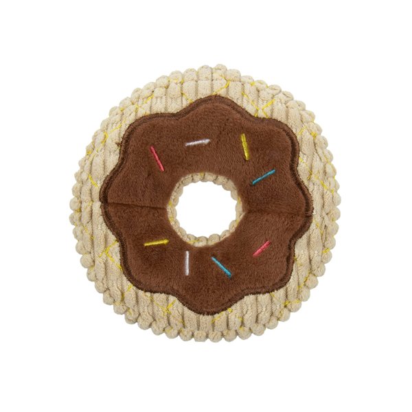 TrustyPup Tough 'N Fun Donut Squeaky Plush Dog Toy, Chew Guard Technology - Tan, Small (71148)