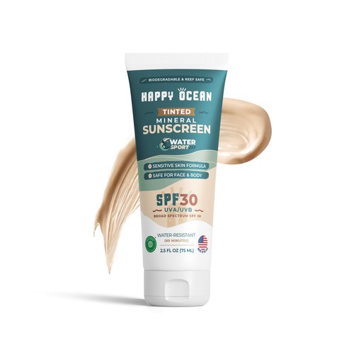 SPF 30 Tinted Mineral Sunscreen for Face & Body, Biodegradable Sport Mineral Sunscreen, Reef Safe Sunscreen, Travel Size Non Toxic Organic Natural Sunscreen Mineral Based 2.5 Fl Oz