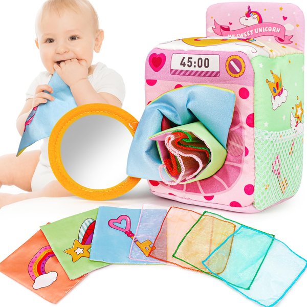 GKDOMS Baby Tissue Box Toy Soft Crinkle Sensory Toy for Infants Early Learning, Baby Boys Girls Shower Gifts for Kids 6 9 12 18 Months Old, with Crinkle Paper & Fabric Tissues, Stimulating Mirror