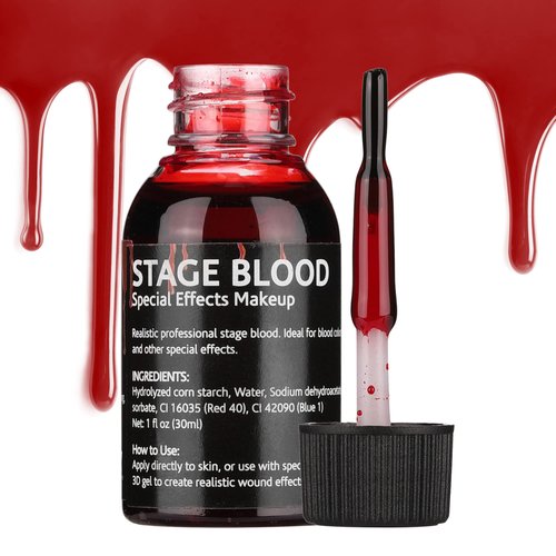 Wismee Fake Blood Stage Blood Makeup, Sticky Fake Liquid Blood Makeup for Vampire，Zombie Sfx Makeup Halloween Dress Up Party (Bright)