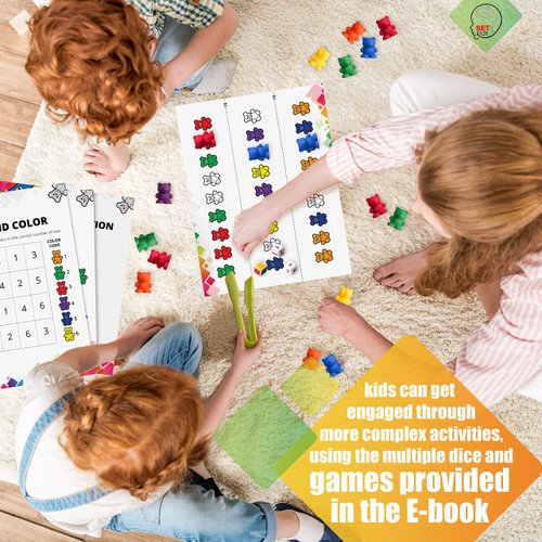 SET4kids Counting Bears with Matching/Sorting Cups, 4 Dice, Tweezers and an Activity e-Book. for Toddler Games | Early Childhood Education. 71 pc Game Set