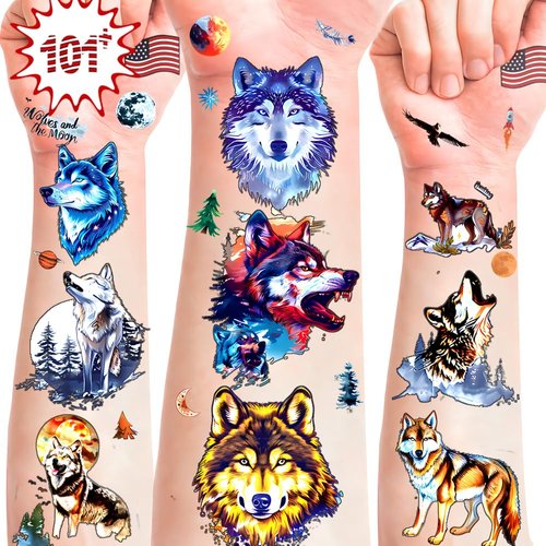 101+ Wolf Temporary Tattoos – Printable, Waterproof Fake Tattoos for Kids, Girls, Boys, Teens & Adults – Ideal for Birthday Parties, Decorations (A)