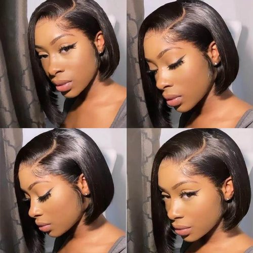 5x5 Lace Closure Bob Wigs Human Hair Straight Short Bob Glueless Wigs Undetectable Transparent Lace Wig Pre Plucked for Women 180% Density 10 inch