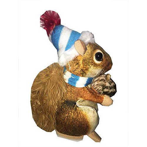 Animated Plush Squirrel with Santa Hat - Sings Dances Getting Nutting for Christmas with Squirrel Ornament Bundle (2 Items)