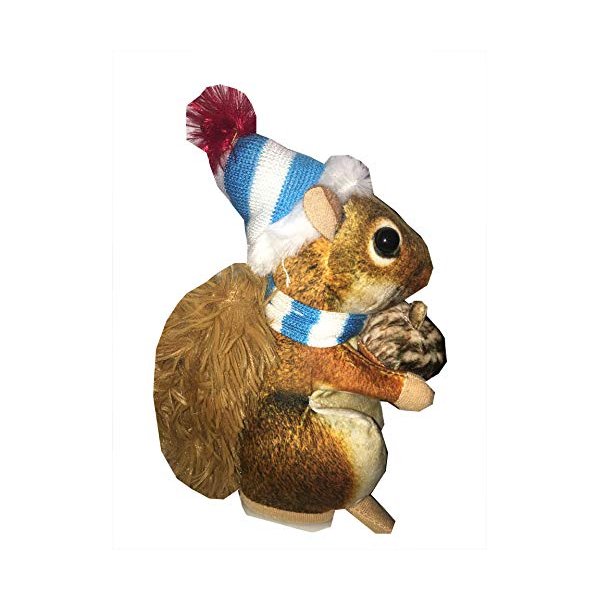 Animated Plush Squirrel with Santa Hat - Sings Dances Getting Nutting for Christmas with Squirrel Ornament Bundle (2 Items)
