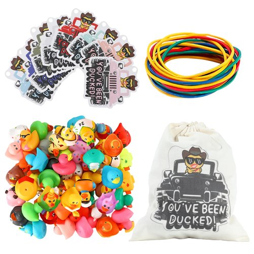 AOT 16 Pcs Rubber Duck Bath Toys,Rubber Ducks for Jeeps,Ducks for Jeeps with Tags,16 Pack Rubber Ducks+16 Cards Tags+16 Straps+1 Strong Bag