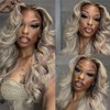 Ash Blonde with Silver Gray Highlight Lace Front Wig Human Hair 180% Density 13x4 Body Wave Mini Knots HD Invisible Lace Wig for Women Glueless Milk Tea Brown Colored with Silver Blonde Wigs 20 Inch