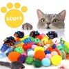 QUOZUO Kitten Toys, 60PCS Cat Balls Springs Toy Set, Sparkle Ball, Cat Mouse Toy, Cat Crinkle Balls, Cat Springs, Cat Ball Toy, Furry Cat Toys Balls Soft Pom Pom Balls