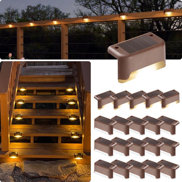 GIGALUMI Led Solar Deck Lights, 20 Pack Waterproof for Outdoor Stairs, Step, Fence, Railing, Yard and Patio (Warm White)