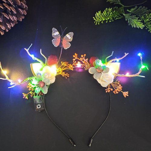 SINLOV LED Christmas Glowing Headband Light up Elk Antlers Feathers Hair Band Simulation Tree Branch Headpiece Party Hair Accessories for Girls Women (Butterfly)