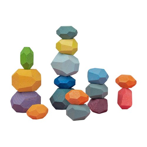 Atzi Hats 16 Balancing Wooden Blocks Stocking Stuffers for Toddlers Montessori Multicolored Stacking Stones Building Sensory Fun Educational Toy Motor Skills, Learning, Color and Shape Recognition