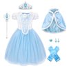 AHLPO Cinderella Princess Dress for Girls Halloween Cosplay Princess Dress Up Elsa Costume Birthday Outfit with Hodded Cape, Present for Toddler Kids 3-8 Years
