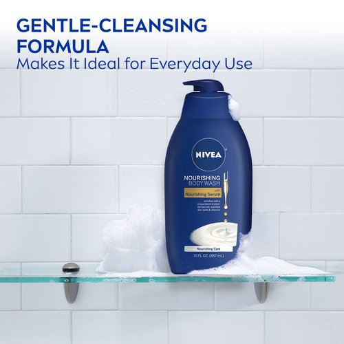 NIVEA Nourishing Care Body Wash with Nourishing Serum, 30 Fl Oz Pump Bottle