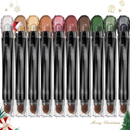LUXAZA 10PCS Eyeshadow Stick,Pro Longwear Cream Eye Shadow Brightener Pencil Crayon Makeup Sticks-Christmas Golden Night