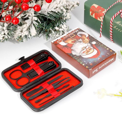Christmas Stocking Stuffers Nail Clippers Set Nail Kit 7 in 1 Manicure Set Pedicure Tools for Feet Fingernail Toenail Clippers Mens Grooming Kit Christmas Gifts with Gift Box Nail Care Kit, Black