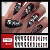 Halloween Fake Nails Halloween Press on Nails Long Stiletto Nails Dark Black False Nails with Punk Style Horror Mask SlipKnot Design Gothic Halloween Nails Matte Glue on Nails Acrylic Nails for Women