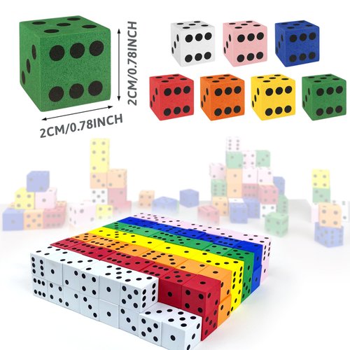 60PCS Foam Dice Set Small Colorful Dices with Number Dots for Math Game Building Toys Classroom Educational Toy Entertainment for Party Favor Birthday Gifts in 7 Colors (0.78inch)