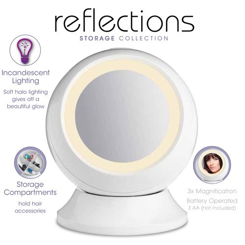 Conair Round Shaped Single-Sided Lighted Makeup Mirror; 3x magnification; White