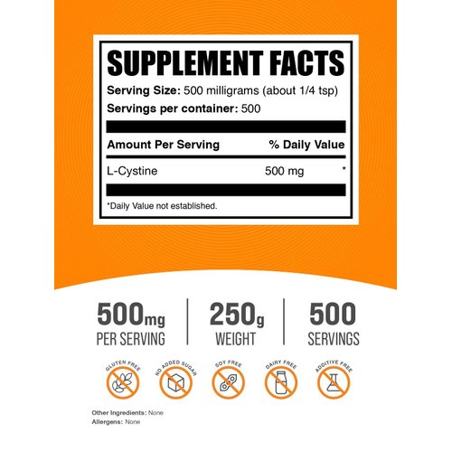 BulkSupplements.com L-Cystine Powder - L-Cystine 500mg, L-Cystine Supplement, Amino Acid Supplement - for Immune Support, Gluten Free, 500mg per Serving, 250g (8.8 oz) (Pack of 1)