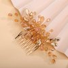 Rumtock Champagne Rhinestones Beads Gold Hair Comb Side Headpiece for Wedding Brides Women Girls Handmade Hair Accessories (Champagne)