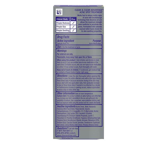 Clean & Clear Advantage Acne Spot Treatment, Oil Free Acne Treatment with Salicylic Acid, Gel Pimple Cream for Adults and Teens, Witch Hazel & Salicylic Acid Medication.75 oz (Pack of 4)