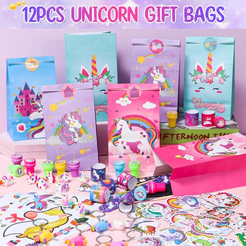 Winrayk 184Pcs Unicorn Party Favors Unicorn Birthday Party Supplies for Girls Gift Bag Bookmark DIY Sticker Stamper Ring Sticker Kid Rainbow Unicorn Toy Goody Bag Stuffer Unicorn Birthday Party Favors