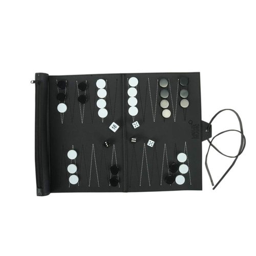 Magic Vosom Travel Backgammon Set, Classic Board Game Travel with Leather Make Board, Gift Package, Portable Travel Strategy Backgammon Game Set for Adults, Kids (Black) (Backgammon)