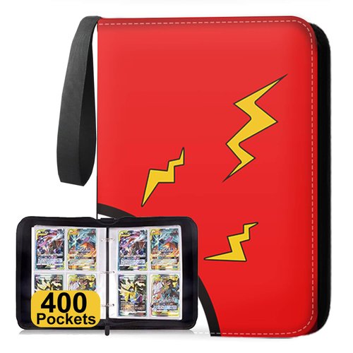 Card Binder 4-Pocket, 400 Pockets Trading Card Binder with 50 Removable Sleeves, Zipper Collectible Trading Card Albums Suitable for All Standard Size Cards - Red