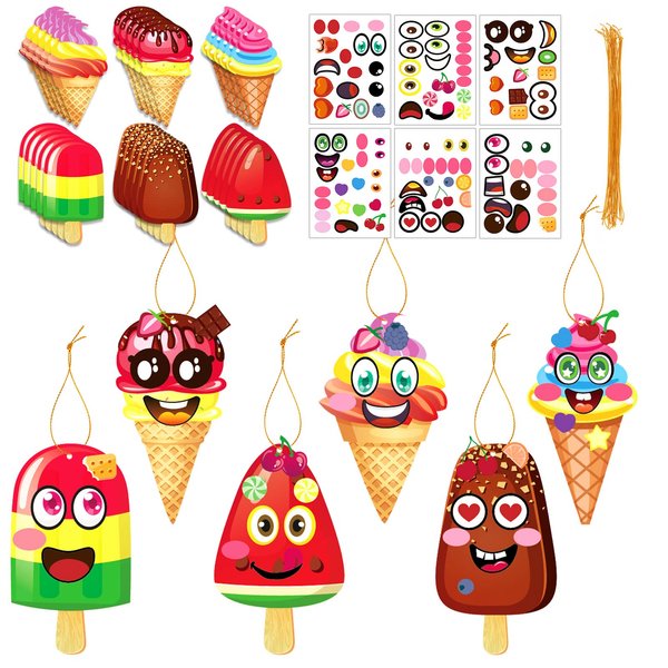 HOWAF 32pcs Make Your Own Ice Cream Stickers, DIY Ice Cream Stickers, Ice Cream Craft Kits for Sweet Themed Birthday Party Favors, Ice Cream Mix and Match Stickers for Summer Party Supplies