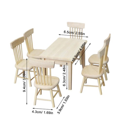 Toddmomy 1 Set Doll Furniture Miniature Furniture Decorative 1/12 Scale Miniature Table Chair Set For Dollhouse Kitchen Food Decoration Accessories ( As Shown B)