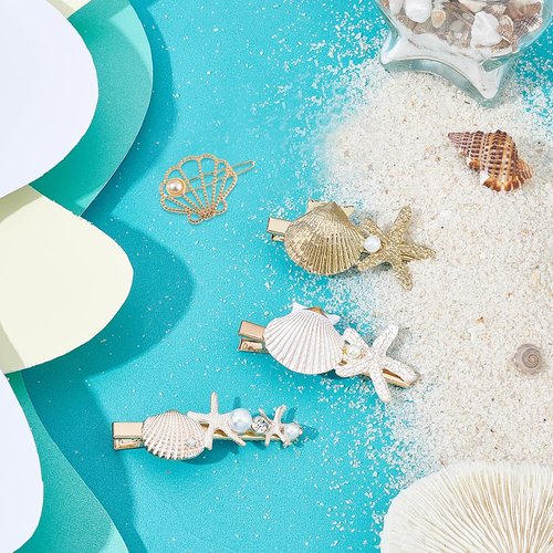 PH PandaHall 4 Styles Starfish Shell Hair Clip Beach Alligator Hair Clips Starfish Barrettes Dainty Sea Theme Clips for Mermaid Decor Beach Travel Wedding Supplies
