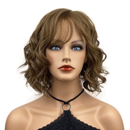 Wiginway Short Wavy Soft Heat Resistant Fiber Synthetic Wigs Natural Looking Premium Hair for Women 10 Inch Medium Brown