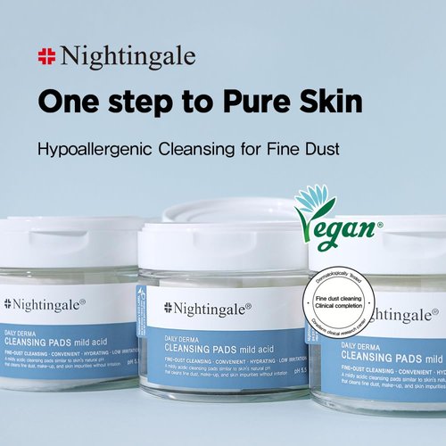 Nightingale Daily Derma Cleansing Pads (mild acid), Exfoliating Makeup Remover Pads For Facial, Remove Fine Dust & Makeup For Sensitive Skin, Hypoallergenic, Vegan, Hypoallergenic, Korean Skin Care