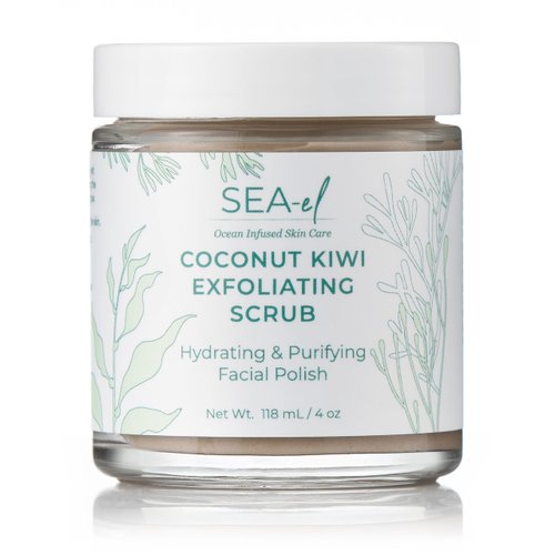 Sea El Coconut Kiwi Exfoliating Face Scrub Hydrating Calming & Purifying Anti Aging Exfoliator - Bamboo Pumice & Green Tea Detoxifying Exfoliant Facial Cleanser & Polish for Women & Men - 4 Oz