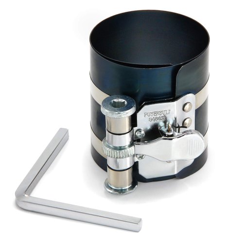 Powerbuilt Piston Ring Compressor, 2 Inch to 5 Inch Diameter, Compress Pistons, Ratcheting Lock, Release Lever, Slide into Cylinder - 648433