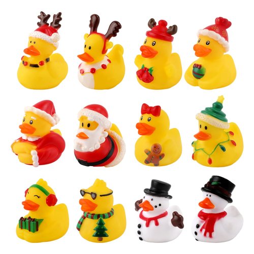 12pcs Christmas Rubber Ducks, Cute Assorted Rubber Ducks for Kids Rubber Ducks Bath Toys Christmas Duck Decorations for Christmas Party Stocking Stuffers Baby Shower (About 2 Inch)