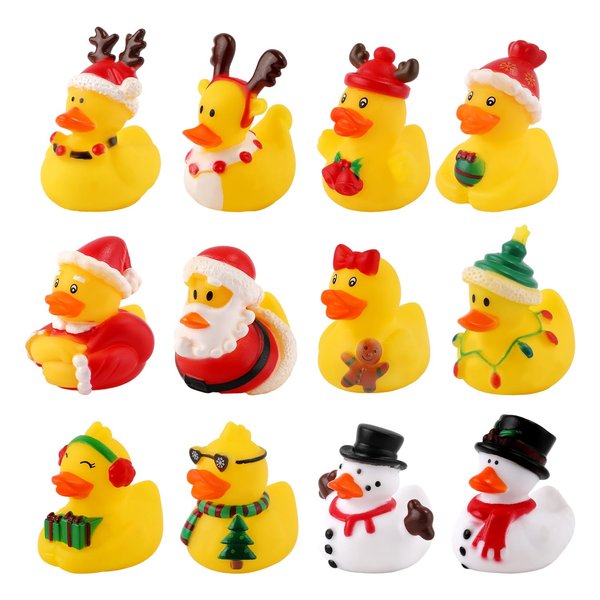 12pcs Christmas Rubber Ducks, Cute Assorted Rubber Ducks for Kids Rubber Ducks Bath Toys Christmas Duck Decorations for Christmas Party Stocking Stuffers Baby Shower (About 2 Inch)