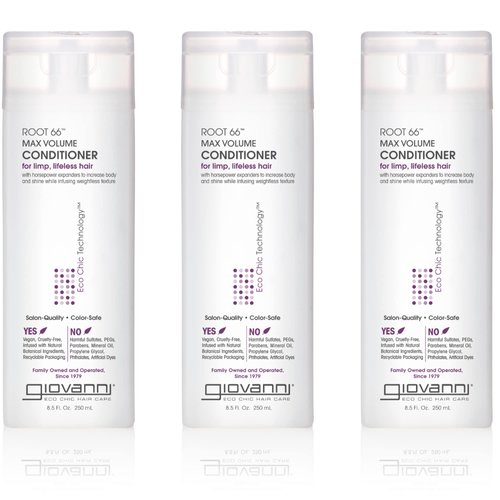 GIOVANNI 2chic Root 66 Max Volume Conditioner - For Fine Hair, Helps Strengthen & Protect Fine, Lifeless Hair, Volumizing Conditioner, Infused with Natural Botanical Ingredients - 8.5 oz (3 Pack)