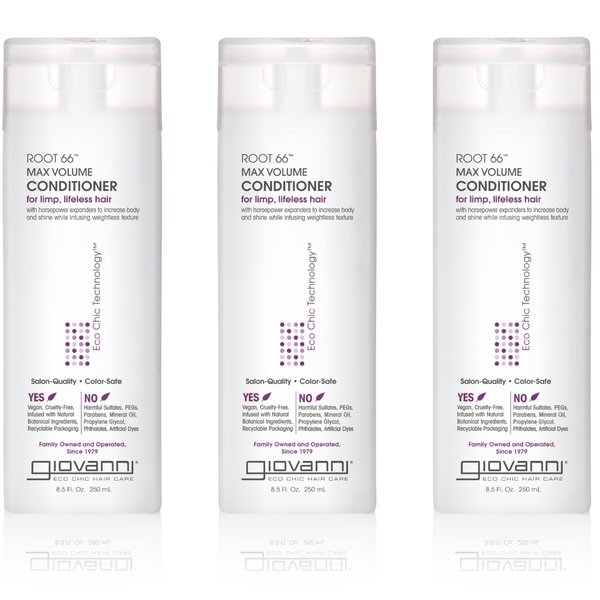 GIOVANNI 2chic Root 66 Max Volume Conditioner - For Fine Hair, Helps Strengthen & Protect Fine, Lifeless Hair, Volumizing Conditioner, Infused with Natural Botanical Ingredients - 8.5 oz (3 Pack)