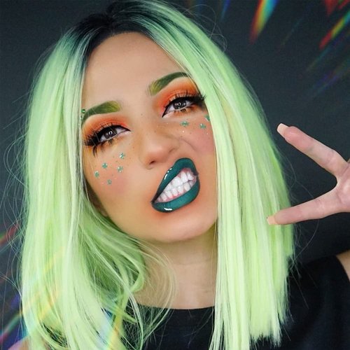 Kalisa Ombre Short Bob Wig Neon Green Lace Front Wigs for Women Synthetic Fluorescent Yellow Lace Wig with Dark Hair Roots Summer Cosplay Drag Queen Shoulder Length Straight Hair Wig