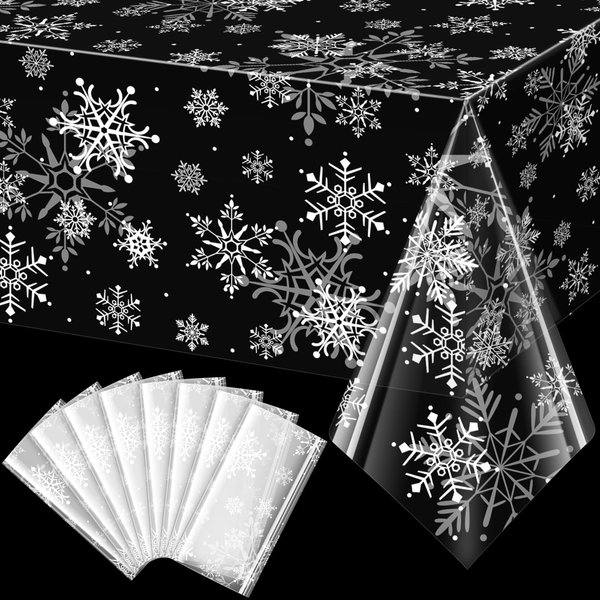 8 Pack Clear Winter Snowflake Plastic Tablecloth Decorations, Waterproof Oil Proof Christmas Winter Wonderland Disposable Table Cover for Christmas Winter New Year Party Supplies Decorations, 54x108In