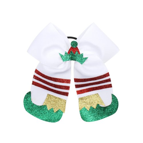 Christmas Cheer Bow Red Green White Christmas Hair Bowknot Christmas Ponytail Holder Bow BHC05 (A3-White)