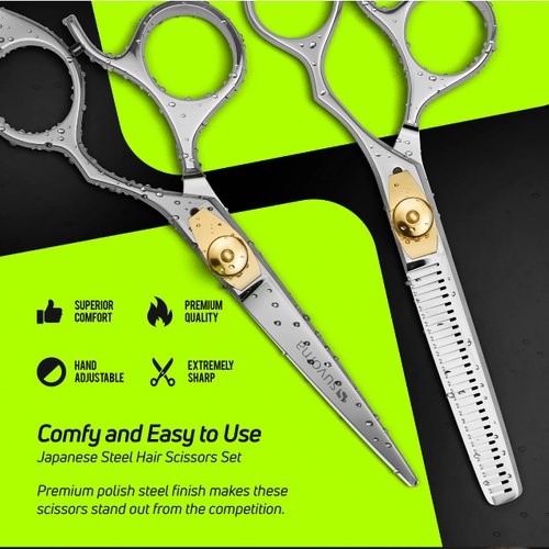 Suvorna 5.5" Hair Cutting Scissors Thinning Shears Set Professional Hair Scissors Set Barber supplies Hair Thinning scissors Barber accessories Thinning Shears for hair cutting Barber scissors set.