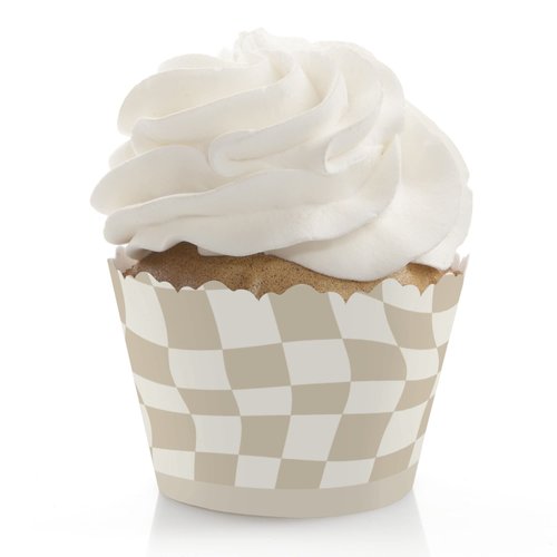 Big Dot of Happiness Tan Checkered Party - Decorations - Party Cupcake Wrappers - Set of 12