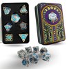 FOXBITE Hollow Metal Polyhedral Dice Set D&D RPG Suitable for Dungeons and Dragons Role Playing Games Blue and Silver